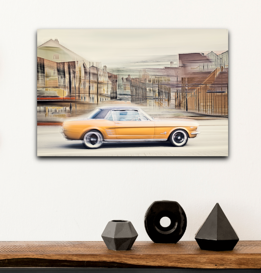 Automotive Limited Edition wall art print of American classic Golden Nugget Ford Mustang motor car by Douglas Carr