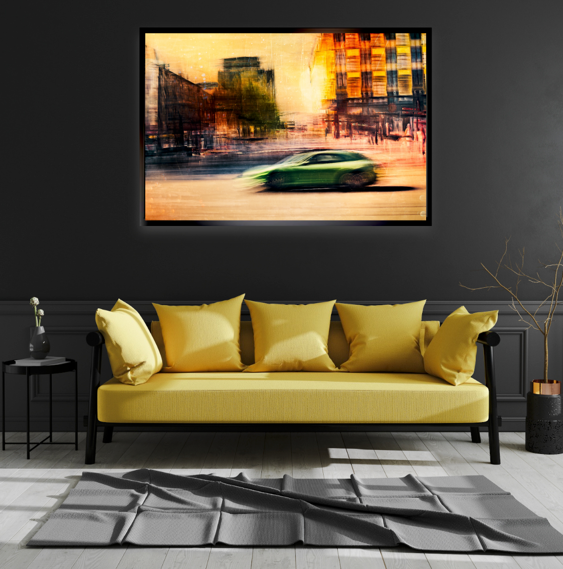 Automotive Limited Edition wall art print of a German Porsche Panamera sports car speeds through Oslo Majorstuen by Douglas Carr Photography