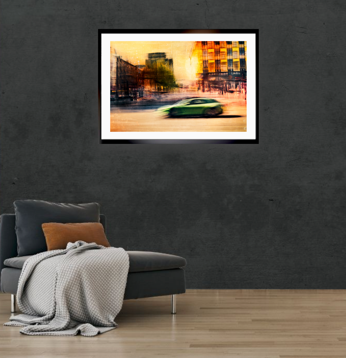 Automotive Limited Edition wall art print of a German Porsche Panamera sports car speeds through Oslo Majorstuen by Douglas Carr Photography