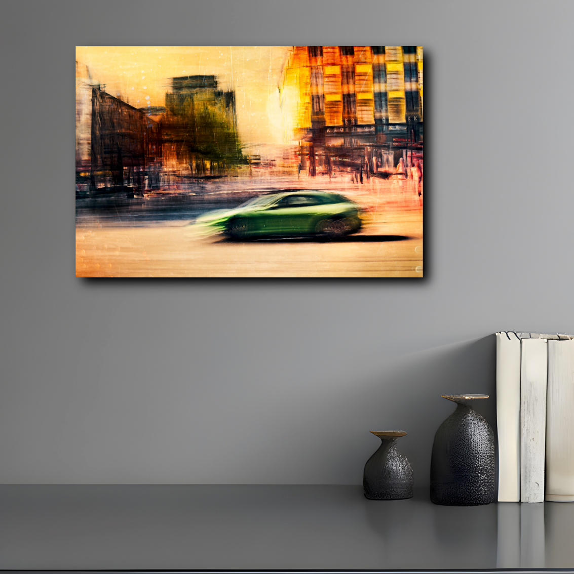 Automotive Limited Edition wall art print of a German Porsche Panamera sports car speeds through Oslo Majorstuen by Douglas Carr Photography