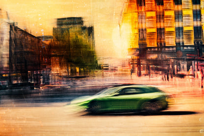 Automotive Limited Edition wall art print of a German Porsche Panamera sports car speeds through Oslo Majorstuen by Douglas Carr Photography